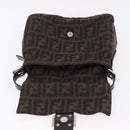 FENDI Zucca Canvas Mamma Baguette Shoulder Bag Wool Brown Black Auth BA15090V-20