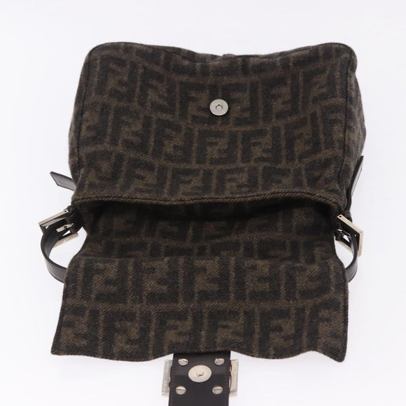 FENDI Zucca Canvas Mamma Baguette Shoulder Bag Wool Brown Black Auth BA15090V