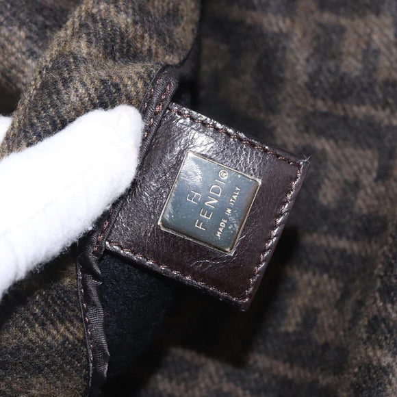 FENDI Zucca Canvas Mamma Baguette Shoulder Bag Wool Brown Black Auth BA15090V