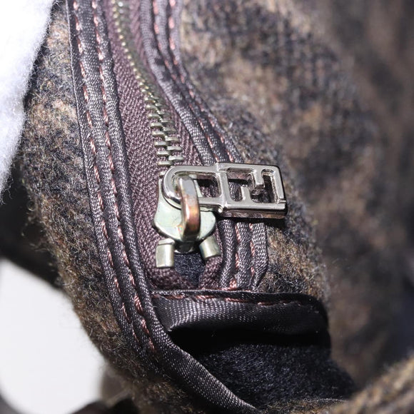 FENDI Zucca Canvas Mamma Baguette Shoulder Bag Wool Brown Black Auth BA15090V