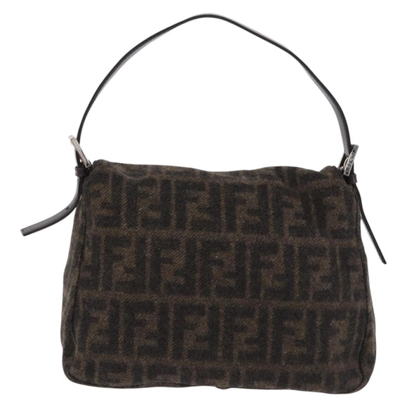 FENDI Zucca Canvas Mamma Baguette Shoulder Bag Wool Brown Black Auth BA15090V