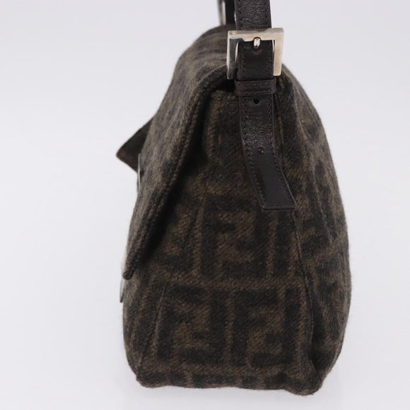 FENDI Zucca Canvas Mamma Baguette Shoulder Bag Wool Brown Black Auth BA15090V