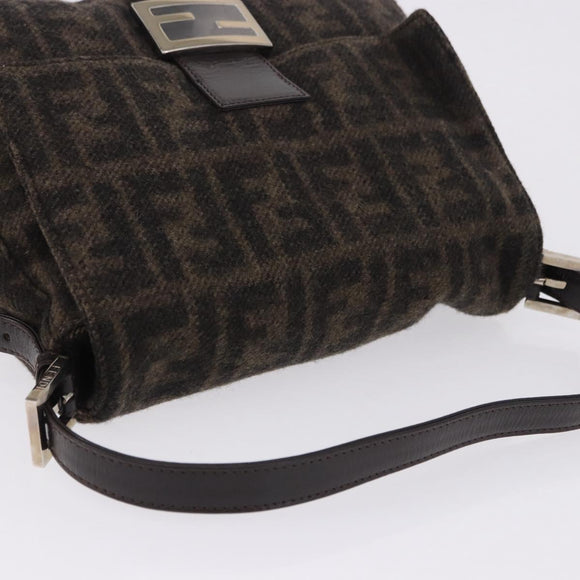 FENDI Zucca Canvas Mamma Baguette Shoulder Bag Wool Brown Black Auth BA15090V