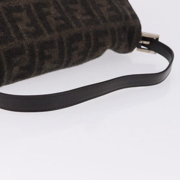 FENDI Zucca Canvas Mamma Baguette Shoulder Bag Wool Brown Black Auth BA15090V