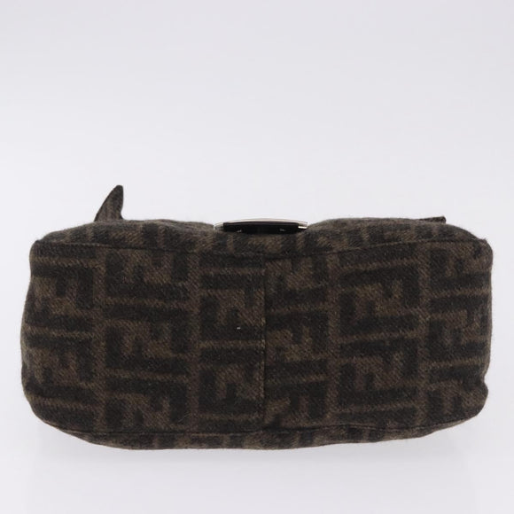 FENDI Zucca Canvas Mamma Baguette Shoulder Bag Wool Brown Black Auth BA15090V