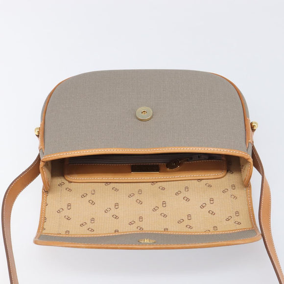 Christian Dior Shoulder Bag PVC Canvas Gray Gold Auth BA15092