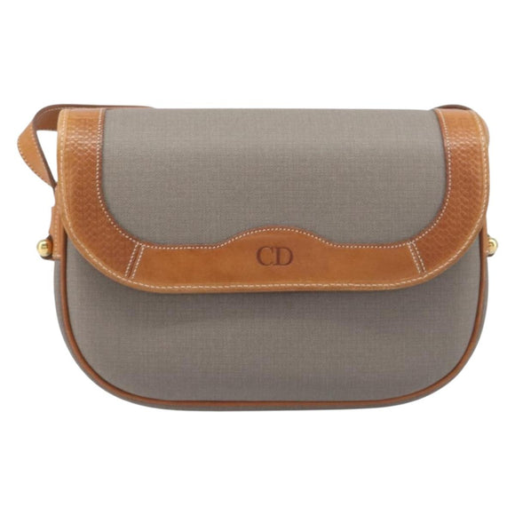 Christian Dior Shoulder Bag PVC Canvas Gray Gold Auth BA15092