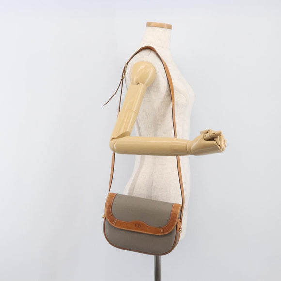 Christian Dior Shoulder Bag PVC Canvas Gray Gold Auth BA15092