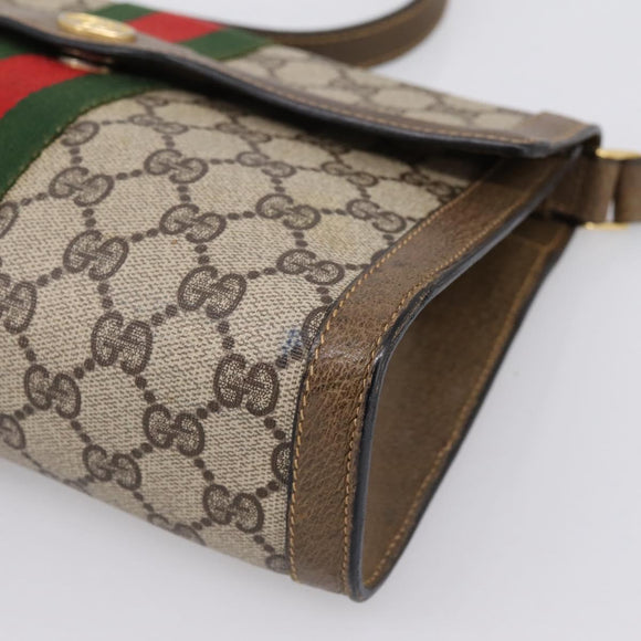 GUCCI GG Supreme Web Sherry Line Bag PVC Beige Gold 495 02 04 Auth BA15100