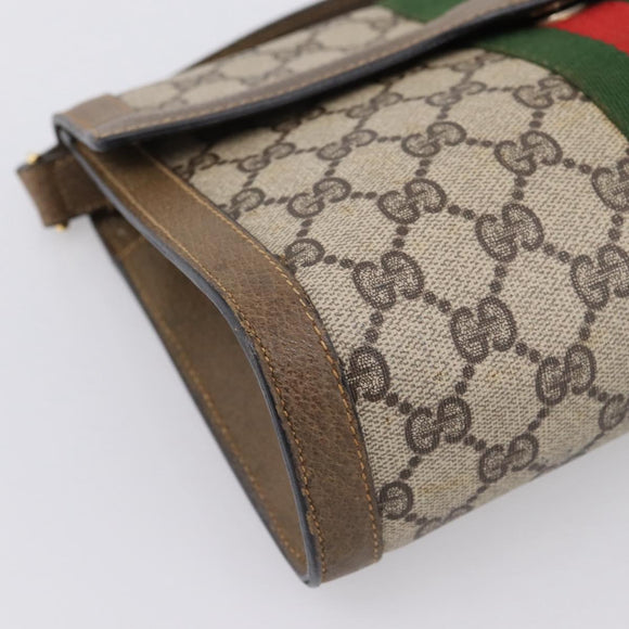 GUCCI GG Supreme Web Sherry Line Bag PVC Beige Gold 495 02 04 Auth BA15100