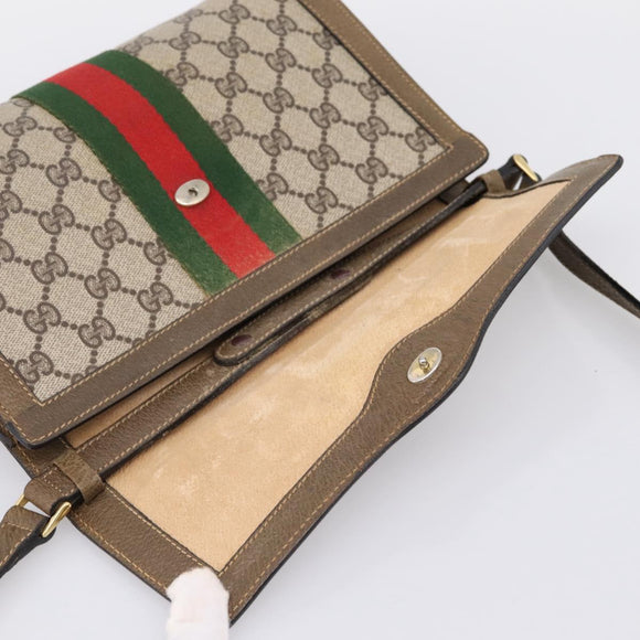 GUCCI GG Supreme Web Sherry Line Bag PVC Beige Gold 495 02 04 Auth BA15100