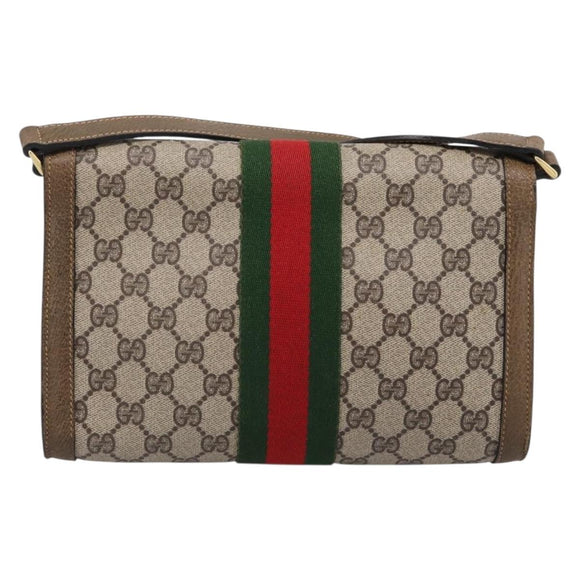 GUCCI GG Supreme Web Sherry Line Bag PVC Beige Gold 495 02 04 Auth BA15100