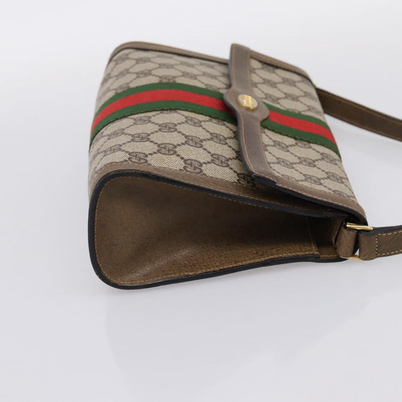 GUCCI GG Supreme Web Sherry Line Bag PVC Beige Gold 495 02 04 Auth BA15100