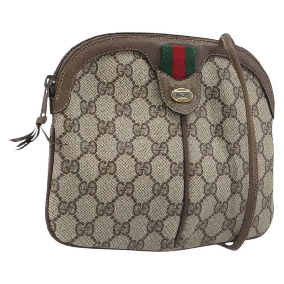 GUCCI GG Supreme Web Sherry Line Bag PVC Beige Gold 98 02 047 Auth BA15101