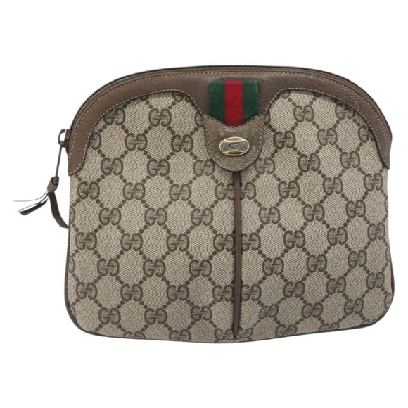 GUCCI GG Supreme Web Sherry Line Bag PVC Beige Gold 98 02 047 Auth BA15101