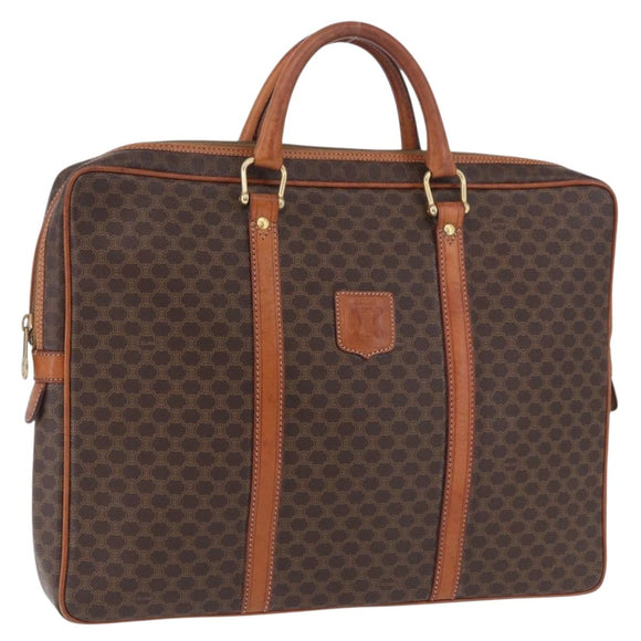 CELINE Macadam Canvas Business Bag PVC Leather Brown Gold Auth BA15102