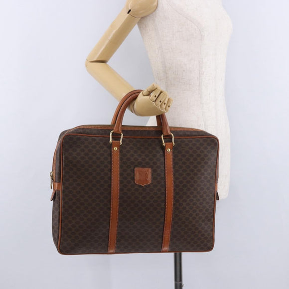 CELINE Macadam Canvas Business Bag PVC Leather Brown Gold Auth BA15102