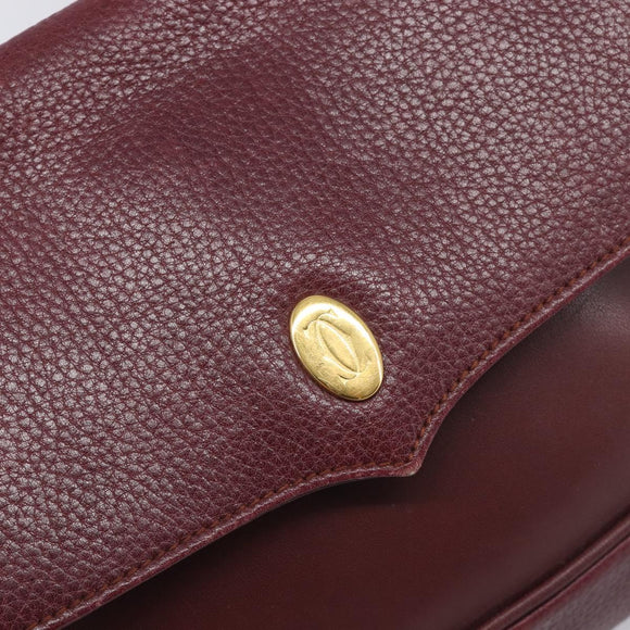 CARTIER Must Line Shoulder Bag Leather Bordeaux Gold Auth BA15103