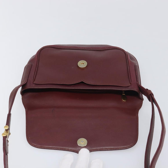 CARTIER Must Line Shoulder Bag Leather Bordeaux Gold Auth BA15103