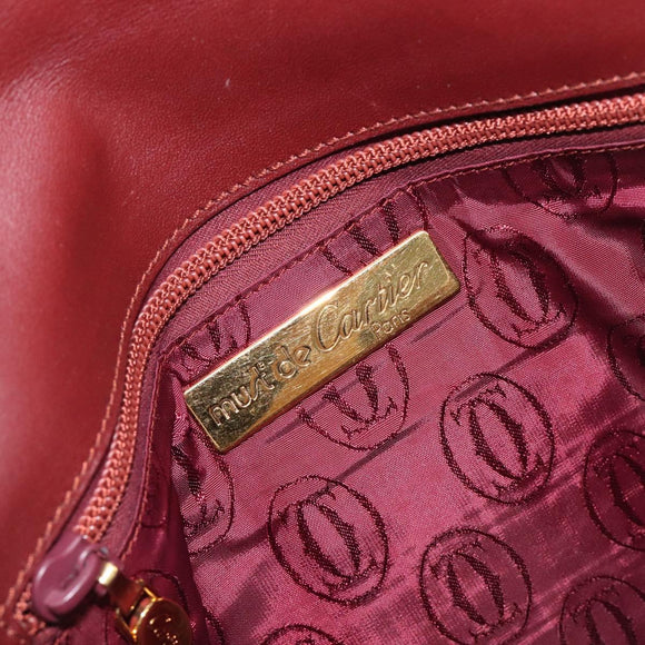 CARTIER Must Line Shoulder Bag Leather Bordeaux Gold Auth BA15103