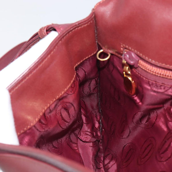 CARTIER Must Line Shoulder Bag Leather Bordeaux Gold Auth BA15103