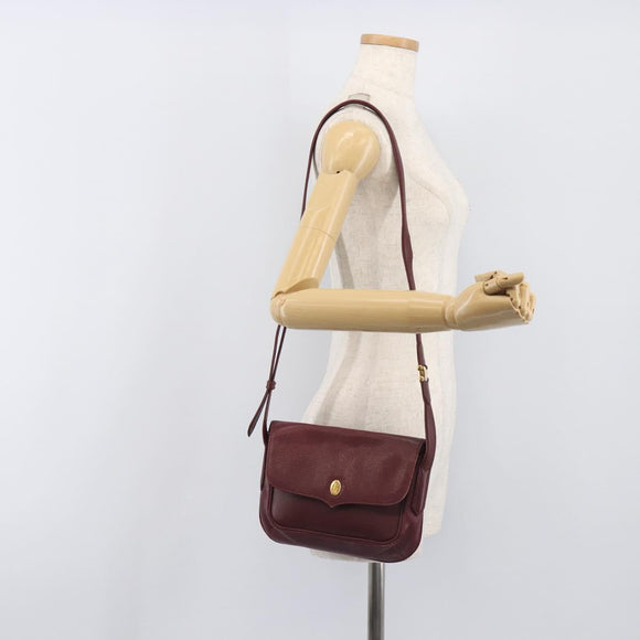 CARTIER Must Line Shoulder Bag Leather Bordeaux Gold Auth BA15103