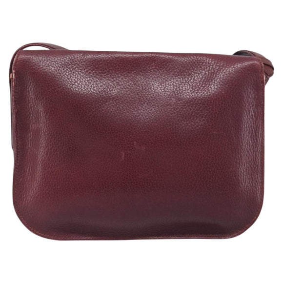 CARTIER Must Line Shoulder Bag Leather Bordeaux Gold Auth BA15103