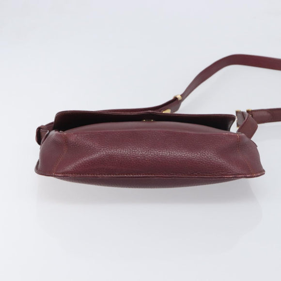 CARTIER Must Line Shoulder Bag Leather Bordeaux Gold Auth BA15103