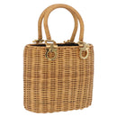 Salvatore Ferragamo Gancini Hand Bag Raffia Beige Gold Auth BA15106V-1
