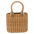 Salvatore Ferragamo Gancini Hand Bag Raffia Beige Gold Auth BA15106V-13