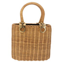 Salvatore Ferragamo Gancini Hand Bag Raffia Beige Gold Auth BA15106V-2