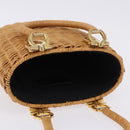 Salvatore Ferragamo Gancini Hand Bag Raffia Beige Gold Auth BA15106V-6