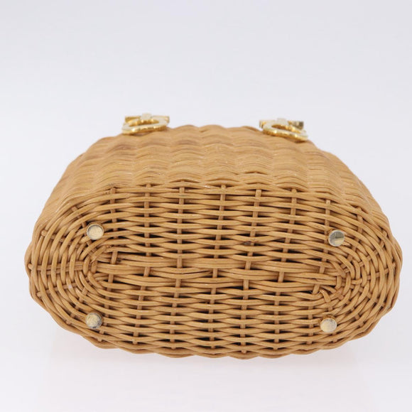 Salvatore Ferragamo Gancini Hand Bag Raffia Beige Gold Auth BA15106V