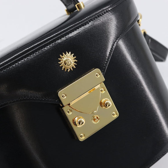 VERSACE Hand Bag Leather 2way Black Gold Auth BA15107A