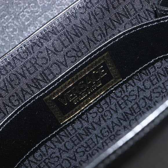 VERSACE Hand Bag Leather 2way Black Gold Auth BA15107A