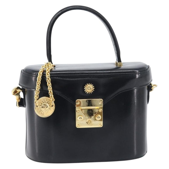 VERSACE Hand Bag Leather 2way Black Gold Auth BA15107A