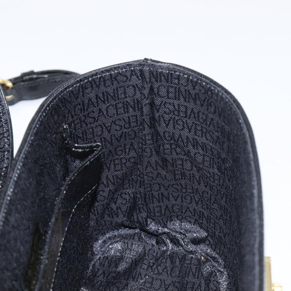 VERSACE Hand Bag Leather 2way Black Gold Auth BA15107A