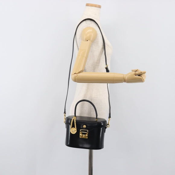 VERSACE Hand Bag Leather 2way Black Gold Auth BA15107A