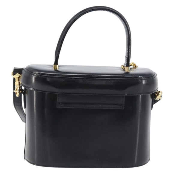 VERSACE Hand Bag Leather 2way Black Gold Auth BA15107A