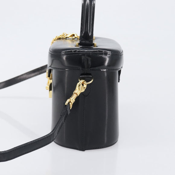 VERSACE Hand Bag Leather 2way Black Gold Auth BA15107A