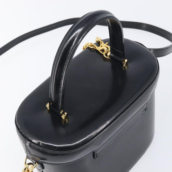 VERSACE Hand Bag Leather 2way Black Gold Auth BA15107A