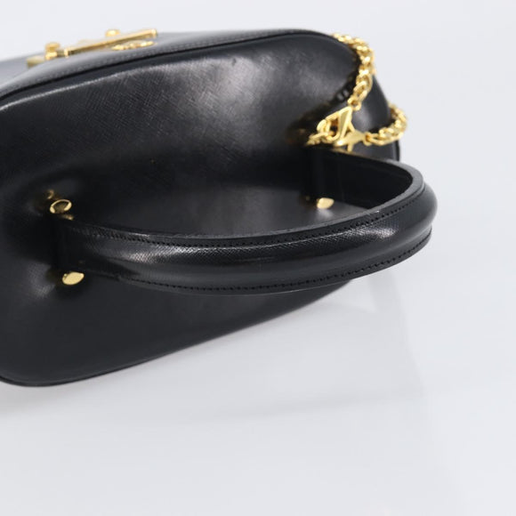 VERSACE Hand Bag Leather 2way Black Gold Auth BA15107A