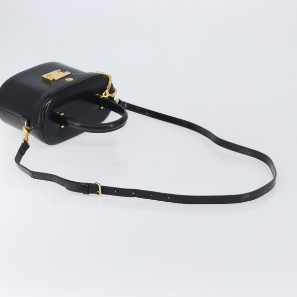 VERSACE Hand Bag Leather 2way Black Gold Auth BA15107A