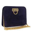 Salvatore Ferragamo Gancini Chain Shoulder Bag Suede Purple Gold Auth BA15108-1