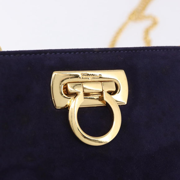 Salvatore Ferragamo Gancini Chain Shoulder Bag Suede Purple Gold Auth BA15108
