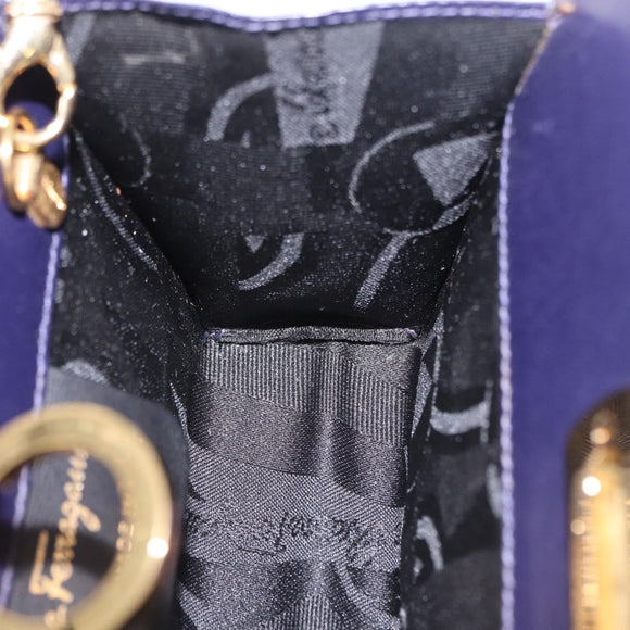 Salvatore Ferragamo Gancini Chain Shoulder Bag Suede Purple Gold Auth BA15108