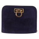 Salvatore Ferragamo Gancini Chain Shoulder Bag Suede Purple Gold Auth BA15108-2