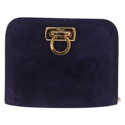 Salvatore Ferragamo Gancini Chain Shoulder Bag Suede Purple Gold Auth BA15108 - 0