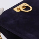 Salvatore Ferragamo Gancini Chain Shoulder Bag Suede Purple Gold Auth BA15108-3