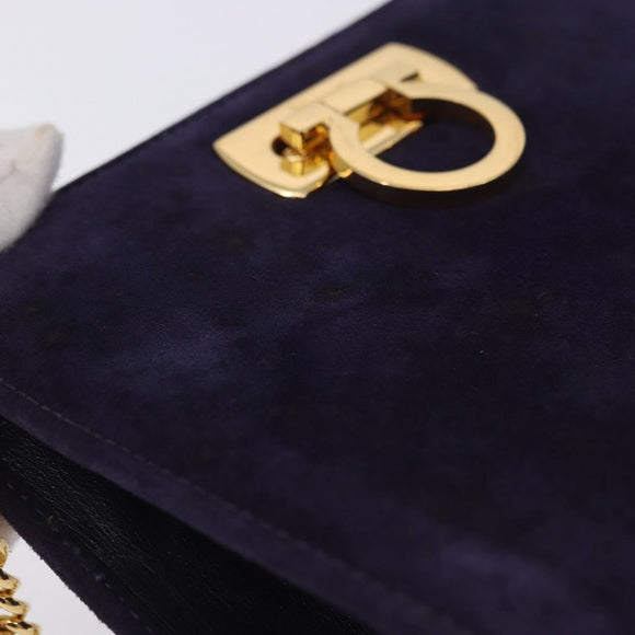 Salvatore Ferragamo Gancini Chain Shoulder Bag Suede Purple Gold Auth BA15108
